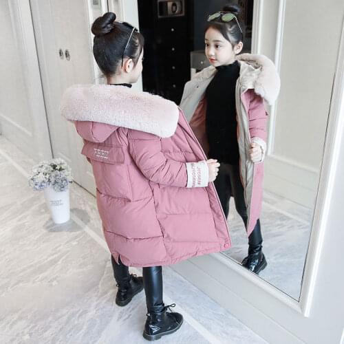 2019 Winter Jackets For Girls Large Fur Collar Fashion Solid Girls Parka Coats Thick Warm Girls Mid-long Outwear 4-12 Years