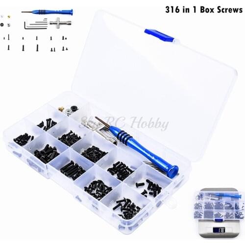 316 in 1 Screws Bolt Repair Tool Box Kit Set M2 M2.5 M3 Screw Fastener Kit Cross Sleeve Allen Wrench Swing Arm Pin Screws