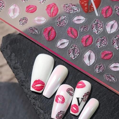 3D Self-Adhesive Nail Sticker New Flower Red Lips Pattern Bohemia Lovly Image Charms Design Nails Art Decoration 1sheet