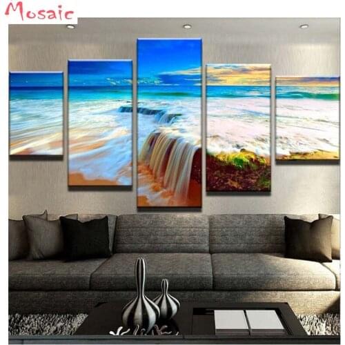 5PCS,Diamond painting,waterfall Diamond embroidery,Cross stitch,Sunlight painting Seascape,home decorative,wall painting
