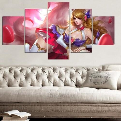 5 Piece League of Legends Game Poster LOL Star Guardian Wall Picture Syndra Ahri Zoe Lux Canvas Painting Room Decor