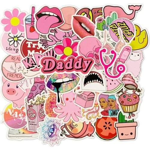 50Pcs Cute Pink Girl Series Stickers Graffiti Punk Waterproof Decal Laptop Motorcycle Luggage Snowboard Car Sticker