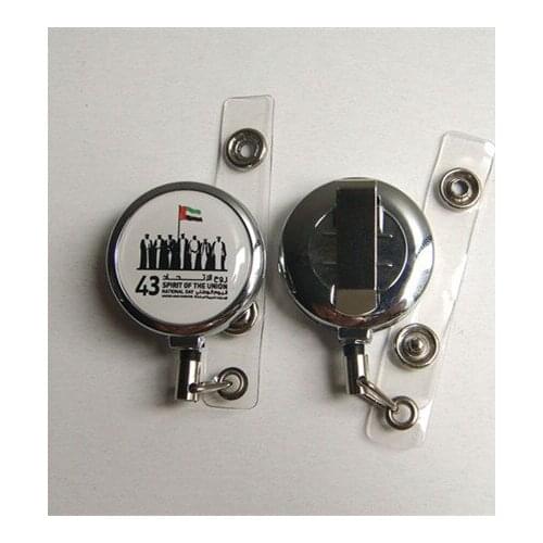 Free shipping 1000pcs/lot customized logo badge reel; promotional retractable metal badge holder; belt clip br1