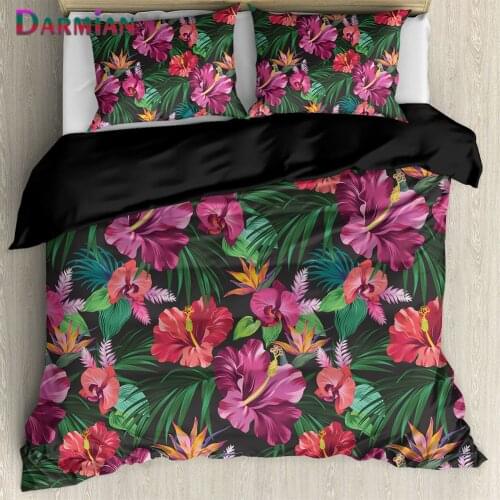 DARMIAN Hawaii Style Tropical Hibiscus Flower Printed Home Textiles Twin Queen King Duvet Cover with Pillowcase Bedding 3Pcs/Set