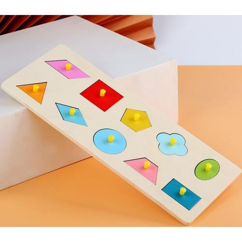 Wooden Montessori Sensory Teaching Aids Colorful Geometric Pegged Puzzle