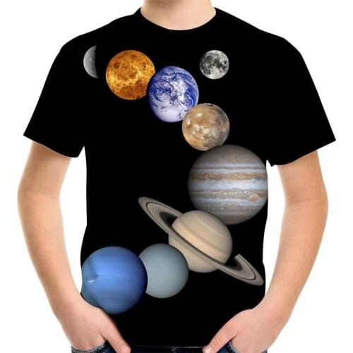 4-13Y Children Teen Harajuku Planet Universe Galaxy Earth Sun Moon 3D Print T-Shirt Boy Girl Casual Tshirt Kids Birthday Clothes