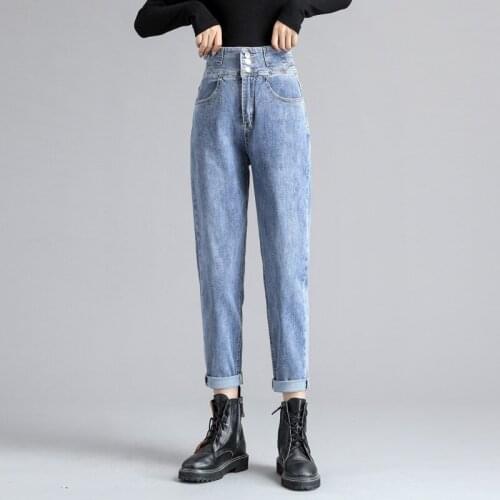 Jeans Womens High Waist Harlan Cropped Pants 2020 Fall New Fashion Casual Womens Jeans Large Size Loose Solid Color Mom Jeans