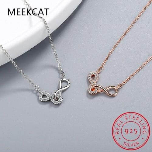 Hot Sale 925 Sterling Silver Connected Infinity Forever Love Chain Pendant Necklace for Women Sterling Silver Jewelry SCN223