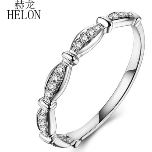 HELON Solid 14k White Gold Pave Natural Diamonds Fine Jewelry Engagement Wedding Ring For Women Birthday Anniversarry Best Gift