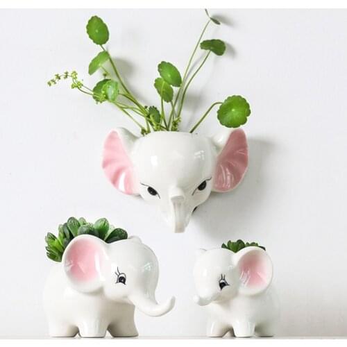 Cute Elephant Hanging Planter Ceramic ower Pots Gardening Container Animal Decor for Indoor Outdoor ALI88
