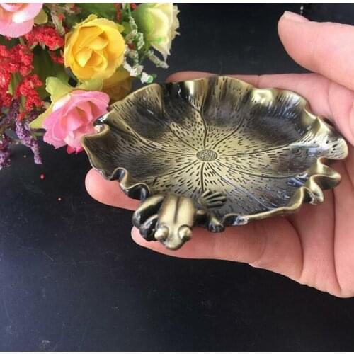 Chinese Pure Brass Lotus Leaf Frog Writing-brush Washer