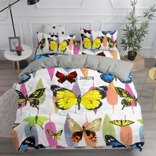 3D Bedding Set Colorful Butterfly With Rose Flowers Microfiber Comforter Quilt Cover Home Textile Single Double Size Bed Duvet