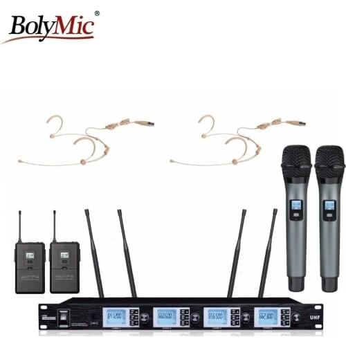 Bolymic microfono condensador UHF 4X100 Channel Wireless 2 Handheld 2 Headset Microphone