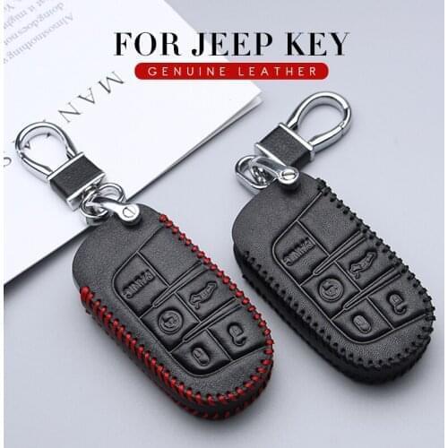 Leather Car Key Cover with Key Holder For Jeep Grand Cherokee Chrysler 200 300C Renegade Compass Grand-commander For Dodge Ram