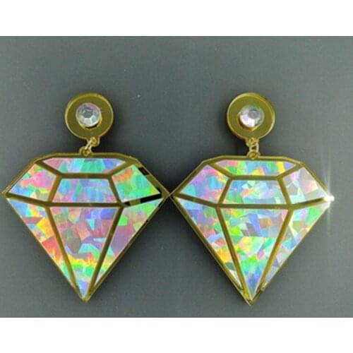 Exaggerated Fashion Queen Fan Laser Gem Model Acrylic Earring Womens Creativity Funny Personality Accessories Jewelry