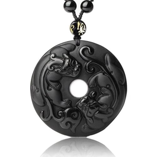 Natural Obsidian Stone Double PiXiu Brave Troops Dragon Pendant Necklace Fashion Jewelry For Man&Woman Lucky Pendant Free beads