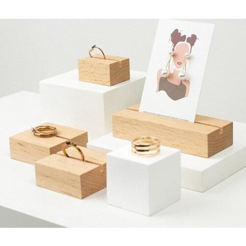 Hot Sales Ring Jewelry Display Organizer Tray Holder Earring Jewelry Storage Case Showcase Wood Earring Stand Ring Shelf