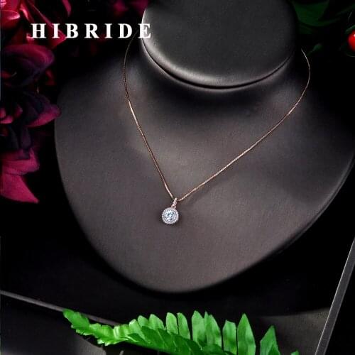 Hibride Trendy Round Drop CZ Zircon Pendant Chain Necklaces Sparkling Tear Drop Zirconia Crystal Wedding Jewelry For Women P04