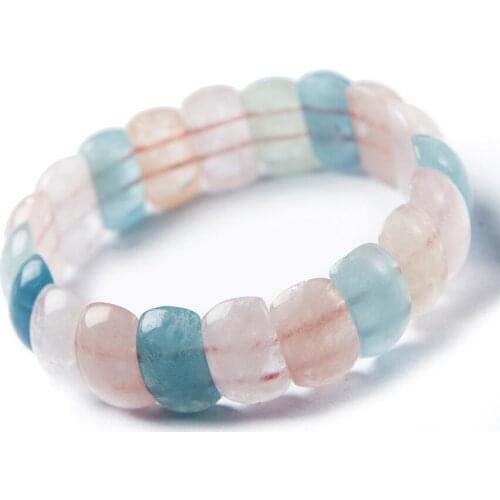 Fashion Jewelry Stretch Bracelets For Women Genuine Colorful Natural Morganite Stone Round Beads Charm Bracelet Femme