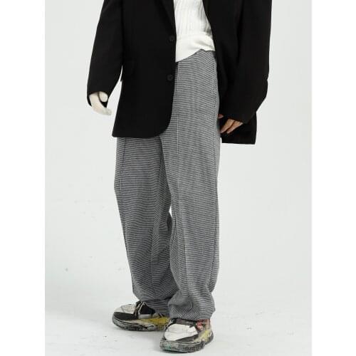 2021 New Elastic Waist Plaid Retro Casual Straight Trousers Men Streetwear Vintage Hip Hop Loose Pants Joggers Sweatpants