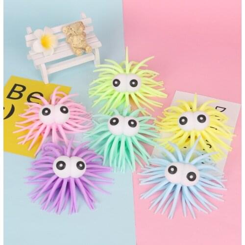 Novelty Sea Urchin Hair Ball Childrens Toy Pinch Hair Decompression Toy Fingertip Ball Luminous Party Supplies Funny Eye