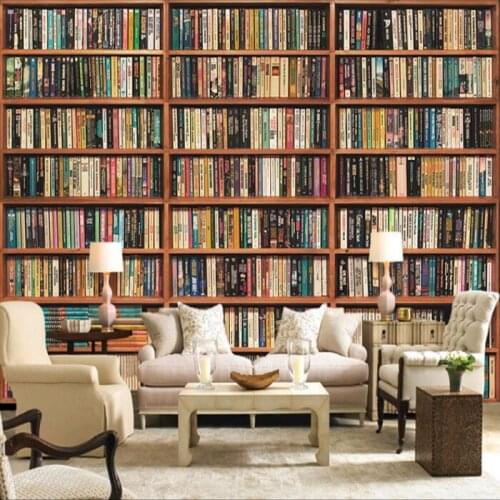 New 8D Large Bookshelf Mural 3d Bookcase Wallpaper Mural 3D Wall Photo Mural Wall paper for Bedroom 3d Wallcoverings