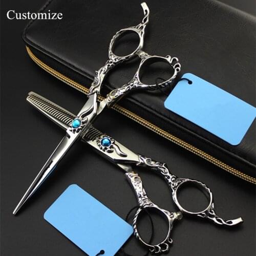 Customize professional Japan 440c Sun flower 6 inch hair scissors cutting barber curved Thinning shears hairdressing scissors