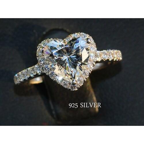 Lovely Simple Fashion Jewelry 925 Sterling Silver Heat Shape 5A Cubic Zirconia Pave CZ Promise Party Wedding Band Ring for Women