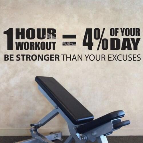 One hour workout 4% of your day be stronger than your excuses Motivational Quote Sticker Fitness Sport Gym Decor Mural EA211
