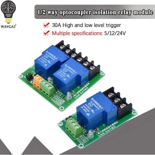 ONE TWO 1 2 channel relay module 30A with optocoupler isolation 5V 12V 24V supports high and low Triger trigger