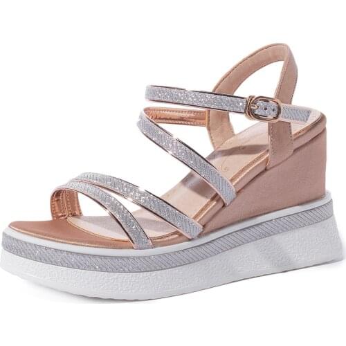 PQECFS Big size 31-42 high quality 2020 summer new fashion women solid platform high heel sandals 2 colors