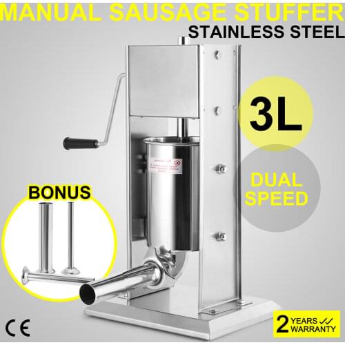 Professional 3L Sausage Filler Stuffer Vertical 304 Food Grade Stainless Steel Salami Maker--4 Nozzles & 2 Speeds