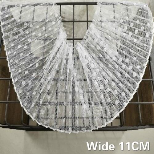 11CM Wide Luxury Tulle White Lace Fabric Elastic Pleat Chiffon Lace Trim Embroidery Ribbon Collar Wedding Dress Skirt DIY Sewing