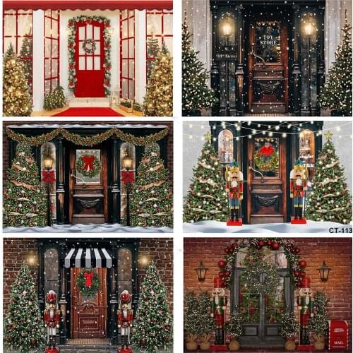 Christmas Gift Shop Store Backdrop Background Wreath Photo Studio 2022 Happy New Year Winter Snow Backdrop Family Party Decor