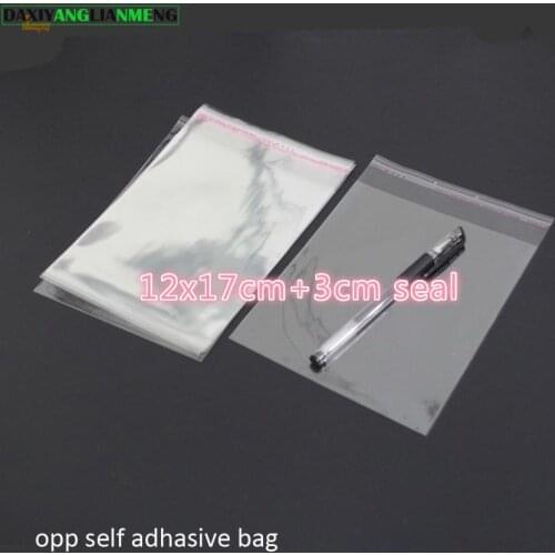 500pcs/lot 12x17+3cm clear OPP self adhesive packaging bags for magazines, newspapers, photos, CDs, bread, popcorn, nuts