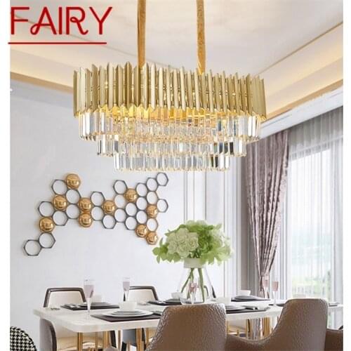 FAIRY Gold Chandelier Postmodern Crystal Rectangle Pendant Lamp Home LED Light Fixture for Living Dining Room