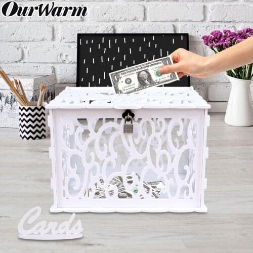 OurWarm DIY Wedding Card Box with Lock PVC White Gift Box Money Box Birthday Party Supplies Baby Shower Decorations