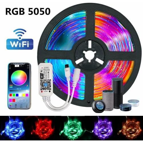 LED Strip Light Flexible Ribbon Waterproof RGB5050 DC 12V WiFi Control Smart Luces Lamps Diode Decoration For Room TV Background