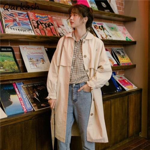 Trench Women Windbreaker Classic All-match Preppy Ins Solid Clothing Long Coats Loose Simple Harajuku Streetwear Outerwear Chic