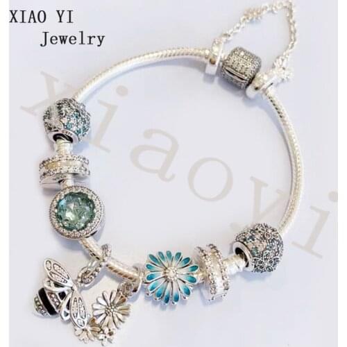 XIAOYI S925 2020 new 100% Spring Garden series Daisy bee Zircon full of fashionable quality surprise gift diy bracelets female