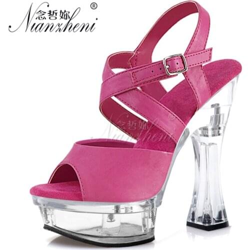 Roman Hollow Crystal Spool heels 14cm Super High heeled shoes Trend All match 6 inch Open Toe Clubbing Pole Dance Women Sandals