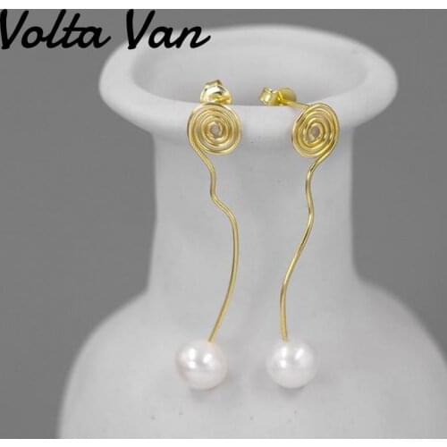 Volta Van Drop Earrings 925 Sterling Silver Freshwater Pearls Pendientes Plata Elegant Curve Geometric 2021 New Concise Earrings