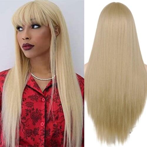 AZQUEEN Long Straight Synthetic Wigs Blonde Color Women cosplays Wig 30 Inches Central Part Hair Wig For Girl