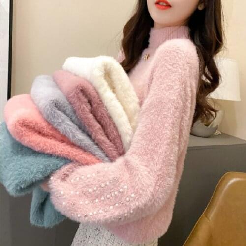 Women sweater 2021 new arrival autumn and winter loose female pullover sweater mink hair Korean style student knitted tops A17