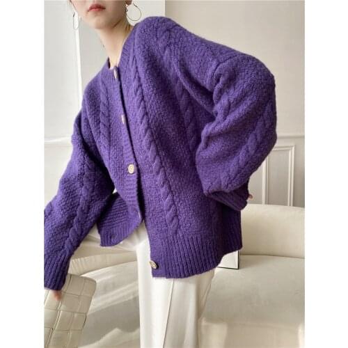 [ZAYAU]Retro Twist Coat Thickened Sweater womens Wool Mohair Blended Autumn and Winter New Lazy Loose Thick Knitting