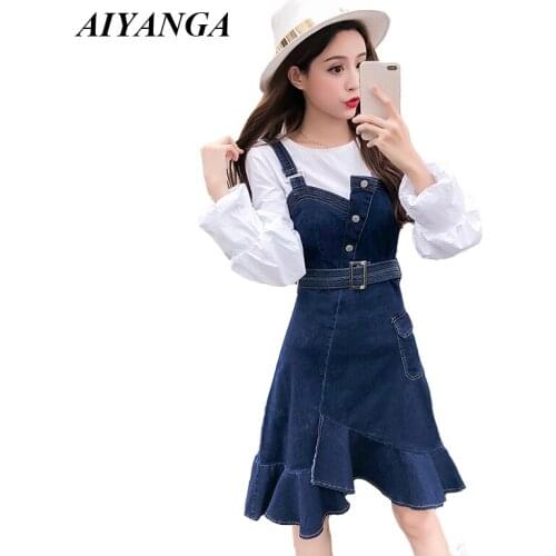 New 2019 Spring Autumn Women Denim Dress Sarafan Overalls Dresses Vintage Blue Sexy Bodycon Female High Waist Jeans Vestidos