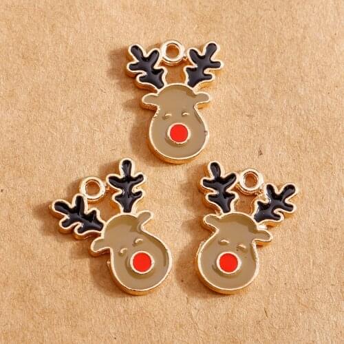 10pcs 12*16mm Enamel Sika Deers Christmas Charms for Jewelry Making Earring Pendants Bracelets Necklace Charms DIY Findings