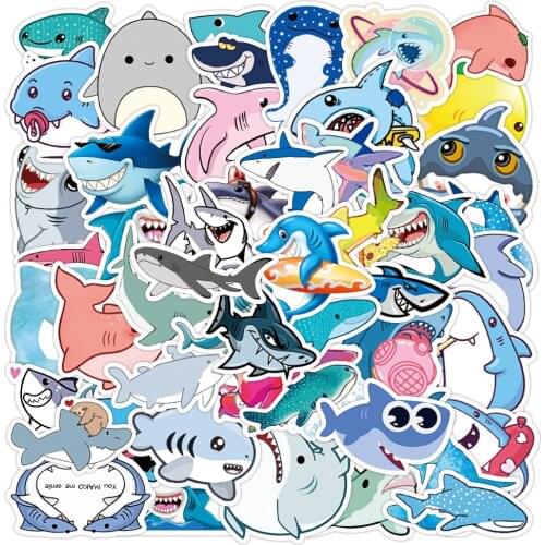 3 Sets=150PCS Cute Shark Children Sticker Stationery Notebook Scooter Refrigerator Water Cup Sticker