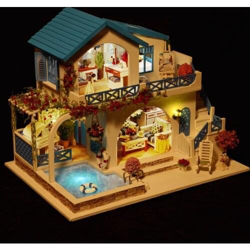 3D Handmade Doll House Wooden Diy Miniatura Doll Houses Furniture Kit Diy Puzzle Assemble Dollhouse Toys Led Light Birthday Gift