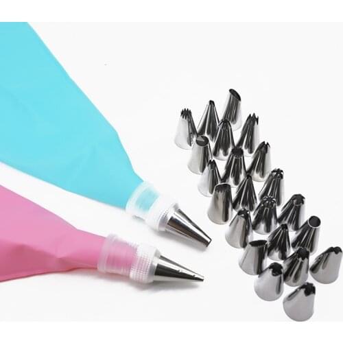 8/16/26pcs Silicone Pastry Bag Tips Kitchen DIY Icing Piping Cream Reusable Pastry Bags Nozzle Set Cake Decorating Tools